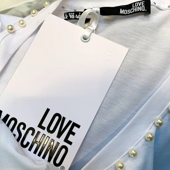 Authentic Love Moschino Faux Pearl Embellished Glittered Tee NWT - Picture 14 of 14